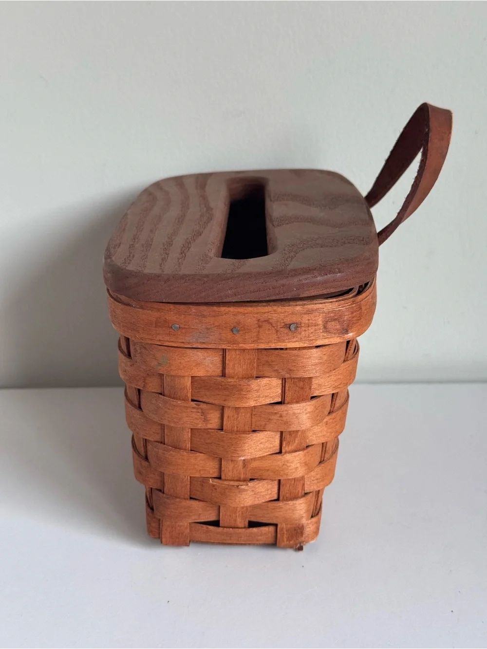 Vintage Longaberger 1993 Woven Basket Long Tissue Box Wood Lid Wall Hanging